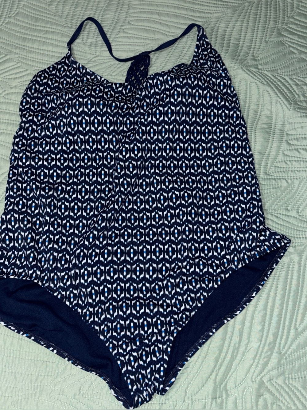 Time & Tru 3X 24W-26W One-Piece Swim Suit Padded Bra Navy & White